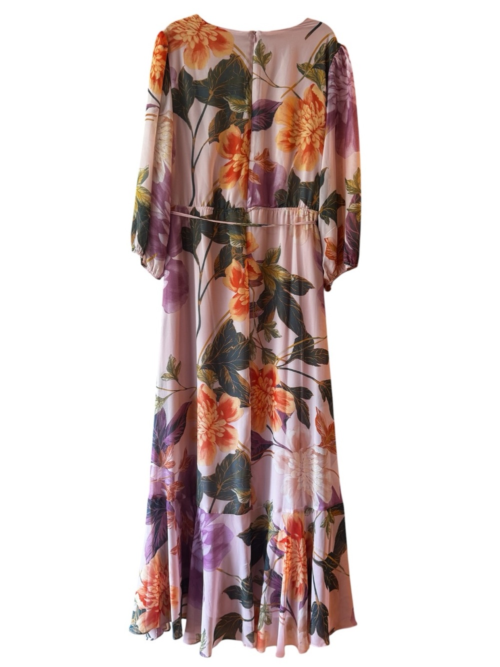 ELEGANT FLORAL WRAP MAXI DRESS 3/4 SLEEVE V-NECK TIERED RUFFLE HEM Women’s 16 - Picture 5 of 15